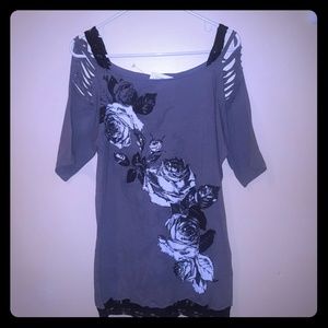 Cold shoulder lacy cut out floral shirt